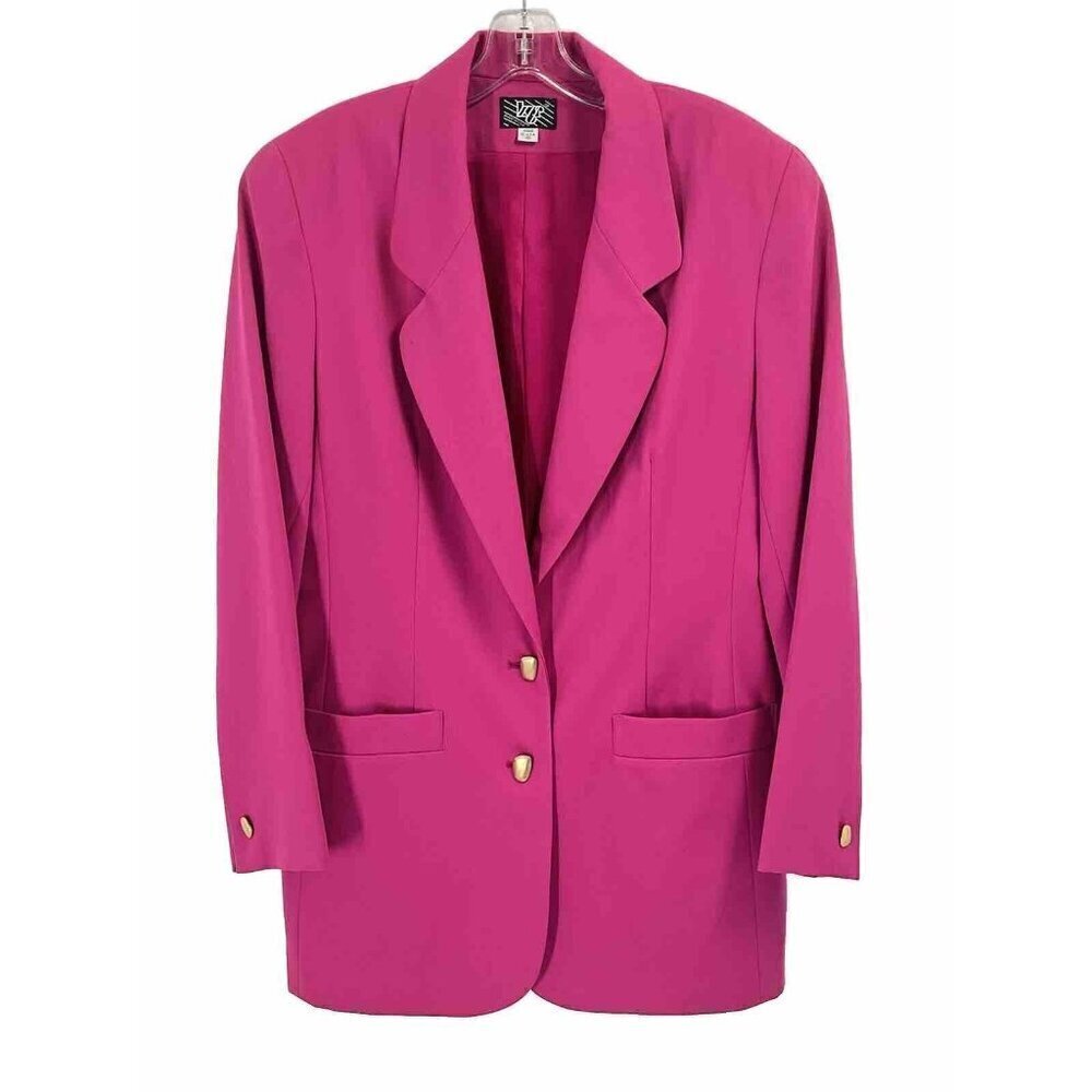 Vintage KGR Pink Long LIne Blazer Wool Gold Buttons Sz 10 Made in USA